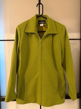 Vintage Leslie Stuart New York Chartreuse Green Wool Blend Zip Jacket Sz 10